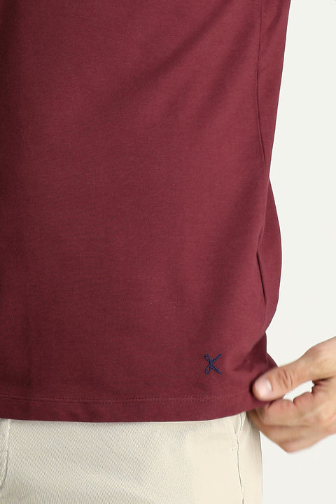 Dark Burgundy Slim Fit Embroidered Cotton Polo Shirt