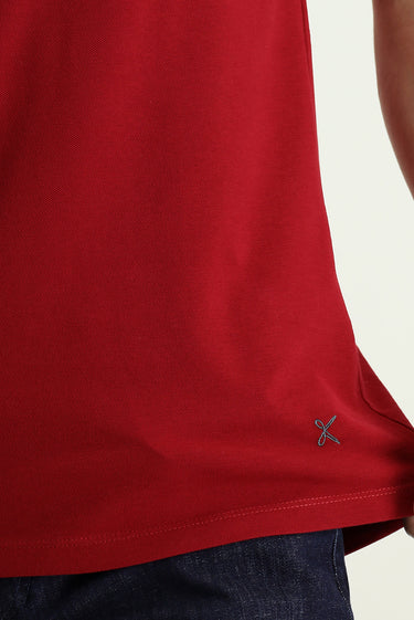Koyu Kırmızı Slim Fit Dar Kesim Nakışlı Pamuk Polo Yaka Tişört