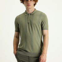 Light Khaki Polo Collar Slim Fit Patterned T-shirt