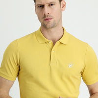 Sarı Polo Yaka Slim Fit Dar Kesim Baskılı Pamuk Tişört