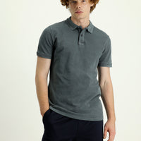 Siyah Polo Yaka Slim Fit Dar Kesim Nakışlı Pamuk Tişört