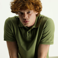 Medium Khaki Polo Collar Slim Fit Narrow Cut Embroidered Cotton T-Shirt