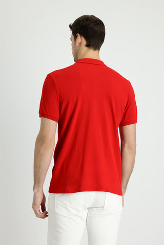 Bayrak Kırmızı Cepli Polo Yaka Slim Fit Dar Kesim Nakışlı Pamuk Tişört