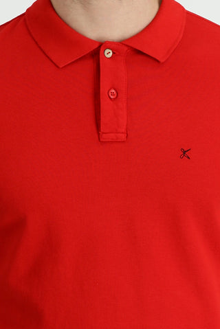 Bayrak Kırmızı Cepli Polo Yaka Slim Fit Dar Kesim Nakışlı Pamuk Tişört