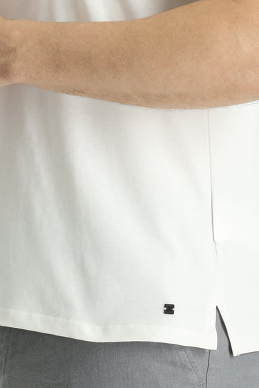 Kırık Beyaz Polo Yaka Slim Fit Dar Kesim Fermuarlı Pamuklu Tişört