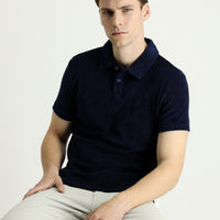 Siyah Lacivert Polo Yaka Slim Fit Dar Kesim Pamuklu Havlu Kumaş Tişört