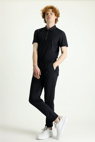 Siyah Techno-Line Slim Fit Dar Kesim Sweatpant / Eşofman Altı