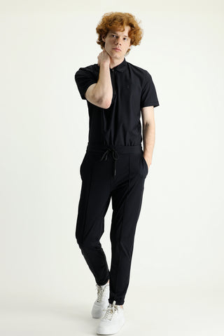 Siyah Techno-Line Slim Fit Dar Kesim Sweatpant / Eşofman Altı