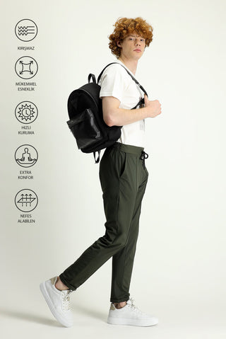 Orta Haki Techno-Line Slim Fit Dar Kesim Sweatpant / Eşofman Altı