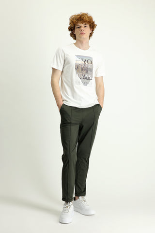 Orta Haki Techno-Line Slim Fit Dar Kesim Sweatpant / Eşofman Altı