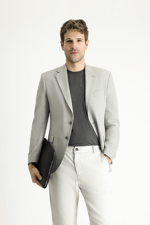 Orta Gri 7 Drop Slim Fit Dar Kesim Klasik Desenli Ceket