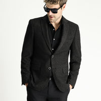 Siyah Super Slim Fit Ekstra Dar Kesim Klasik Desenli Ceket