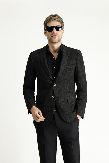 Siyah Super Slim Fit Ekstra Dar Kesim Klasik Desenli Ceket