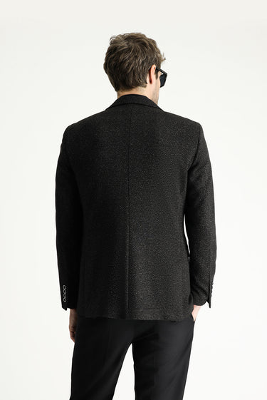 Siyah Super Slim Fit Ekstra Dar Kesim Klasik Desenli Ceket