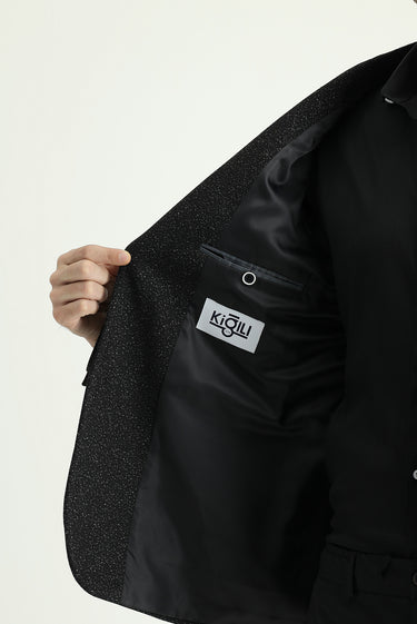 Siyah Super Slim Fit Ekstra Dar Kesim Klasik Desenli Ceket