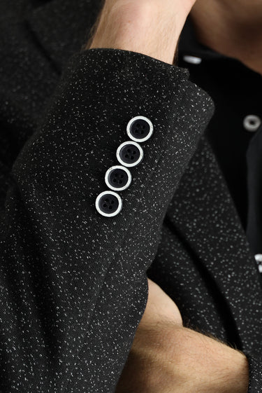 Siyah Super Slim Fit Ekstra Dar Kesim Klasik Desenli Ceket