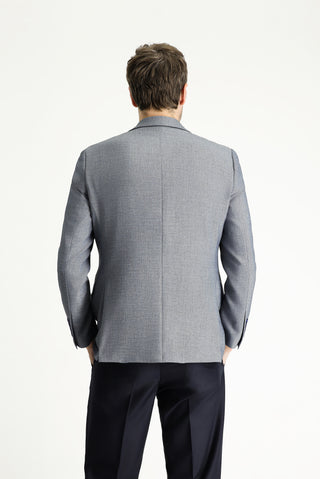 Koyu Mavi 7 Drop Slim Fit Dar Kesim Klasik Desenli Ceket