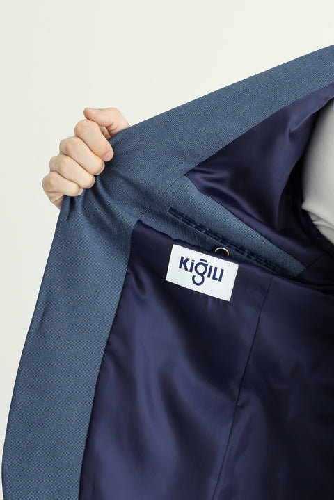 Koyu Mavi 7 Drop Slim Fit Dar Kesim Spor Desenli Ceket