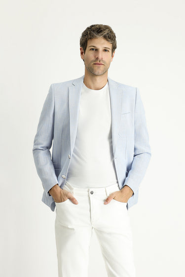 Açık Mavi Slim Fit Dar Kesim Desenli Spor Pamuk Ceket