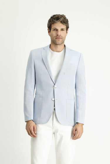 Açık Mavi Slim Fit Dar Kesim Desenli Spor Pamuk Ceket