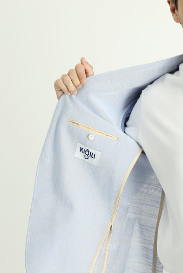 Açık Mavi Slim Fit Dar Kesim Desenli Spor Pamuk Ceket