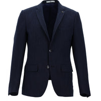 Koyu Lacivert Super Slim Fit Ekstra Dar Kesim Desenli Gofre Ceket