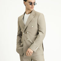 Orta Vizon Slim Fit Dar Kesim Çizgili Kruvaze Ceket