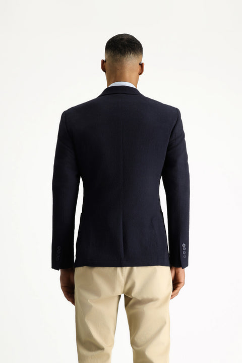 Orta Lacivert 7 Drop Super Slim Fit Eksra Dar Kesim Gofre Ceket