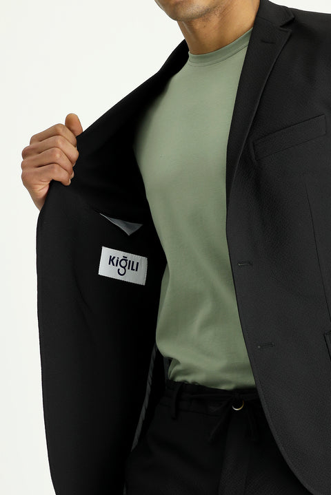 Black 7 Drop Super Slim Fit Extra Narrow Cut Waffle Jacket