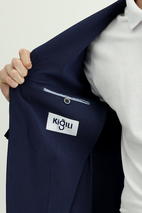 Siyah Lacivert 7 Drop Super Slim Fit Eksra Dar Kesim Gofre Ceket