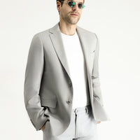 Orta Gri Regular Fit Yünlü Desenli Klasik Ceket