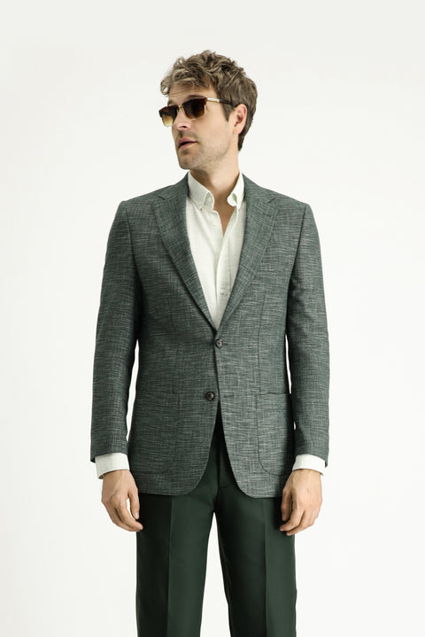 Koyu Yeşil 4 Drop Relaxed Fit Rahat Kesim Keten Karışımlı Ceket