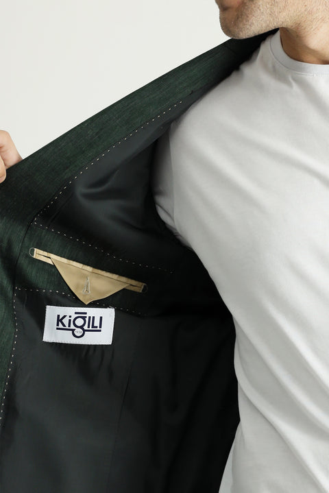 Koyu Yeşil 6 Drop Regular Fit Standart Kesim Keten Karışımlı Spor Ceket
