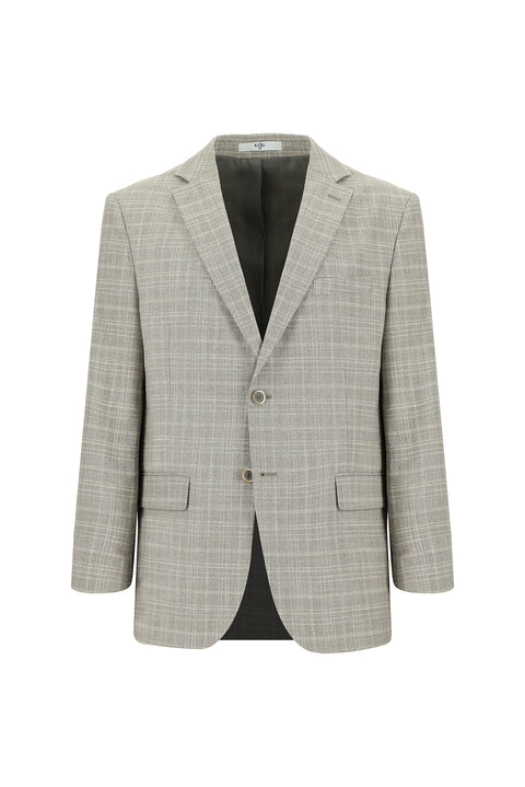 Orta Gri 4 Drop Relaxed Fit Rahat Kesim Klasik Ekose Ceket