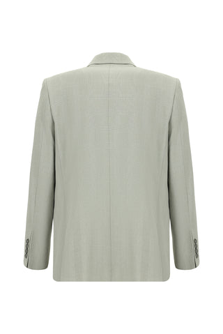Açık Gri 4 Drop Relaxed Fit Rahat Kesim Klasik Ekose Gofre Ceket