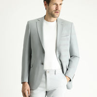 Uçuk Mavi Relaxed Fit Rahat Kesim Klasik Ekose Gofre Ceket