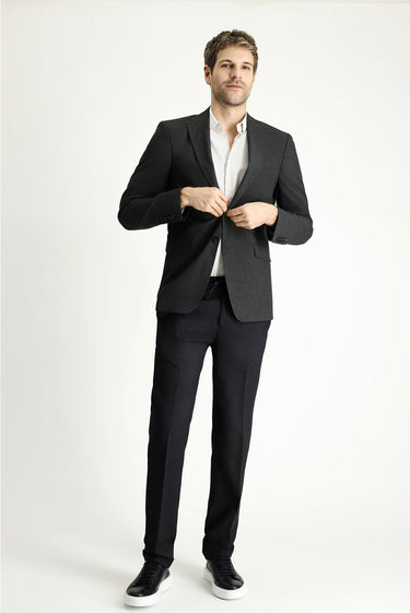 Koyu Antrasit Regular Fit Klasik Ekose Gofre Ceket