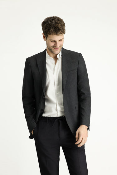 Koyu Antrasit Regular Fit Klasik Ekose Gofre Ceket
