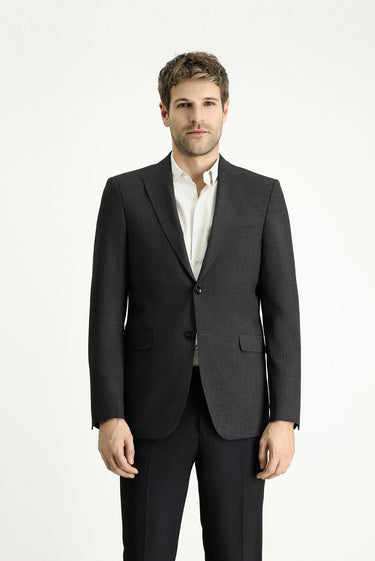 Koyu Antrasit Regular Fit Klasik Ekose Gofre Ceket