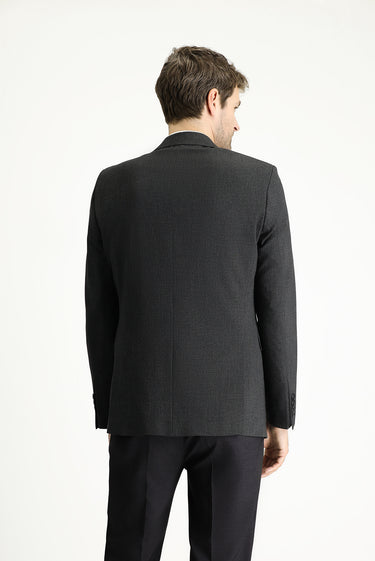 Koyu Antrasit Regular Fit Klasik Ekose Gofre Ceket