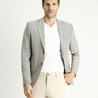 Orta Vizon 7 Drop Slim Fit Dar Kesim Ekose Pamuklu Keten Karışımlı Ceket