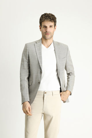 Orta Vizon 7 Drop Slim Fit Dar Kesim Ekose Pamuklu Keten Karışımlı Ceket