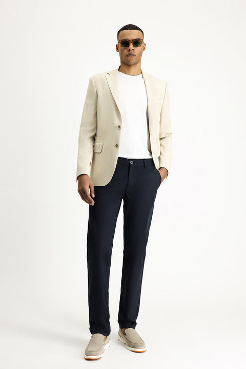 Light Beige 4-Drop Relaxed Fit Classic Patterned Jacket