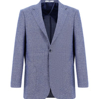 Koyu Mavi Slim Fit Dar Kesim Desenli Keten Karışımlı Ceket