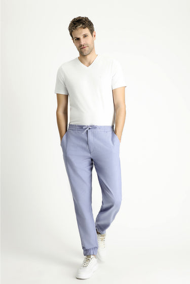Açık Mavi Regular Fit Beli Lastikli İpli Pamuk Pantolon