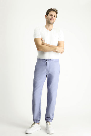 Açık Mavi Regular Fit Beli Lastikli İpli Pamuk Pantolon