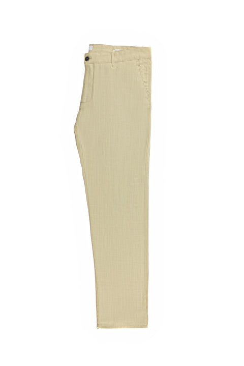 Mid Beige Relaxed Fit Linen Blend Canvas / Chino Trousers