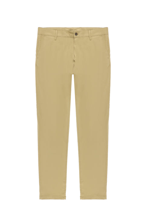 Orta Bej Regular Fit Standart Kesim Likralı Kanvas / Chino Pantolon
