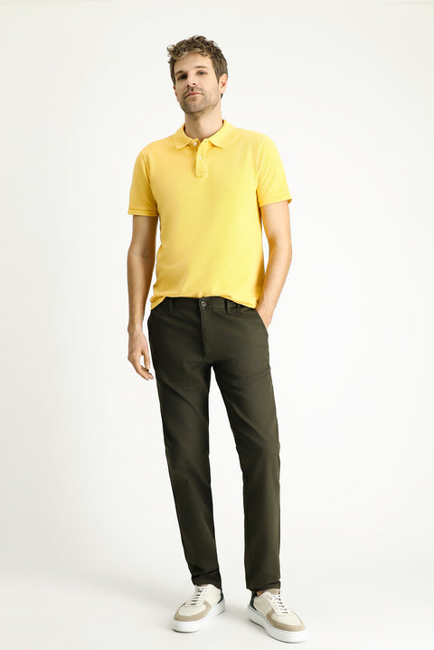 Koyu Haki Regular Fit Standart Kesim Beli Lastikli Likralı Chino/Kanvas Pantolon