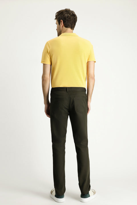 Koyu Haki Regular Fit Standart Kesim Beli Lastikli Likralı Chino/Kanvas Pantolon